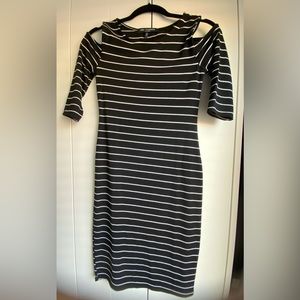 Cold Shoulder Dress | Black & White Stripes | XS